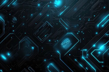 Fototapeta premium Abstract Circuit Board with Glowing Blue Lights for Technology Background