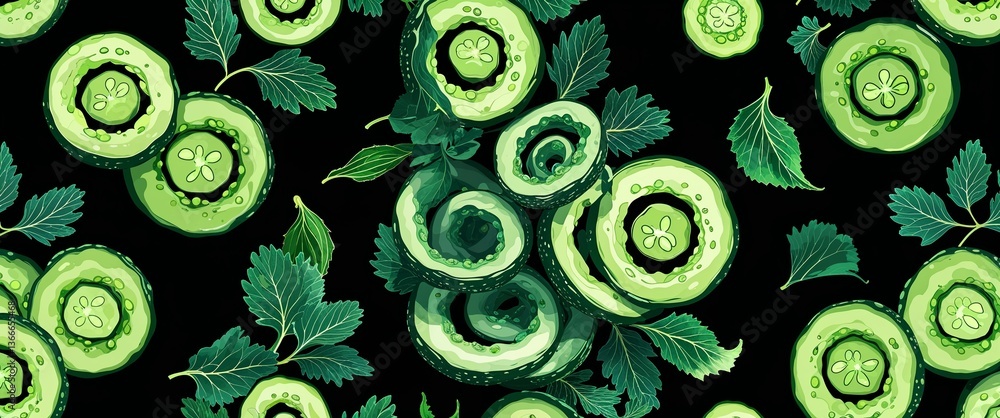 Wall mural jade cucumber spirals vector pattern abstract design illustration background