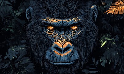 Obraz premium A dramatic illustration depicting the fierce face of a gorilla in nature