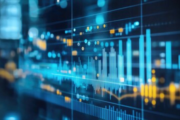 Analyzing Financial Data with Glowing Blue Charts and Stock Market Trends