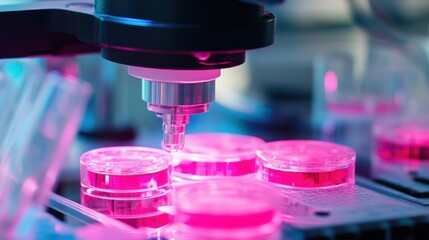 A robotic arm in a cutting edge research lab, assembling gene editing equipment with AI precision for biotechnological advances, Bio-tech style