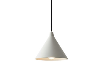 A modern white pendant light fixture hanging from the ceiling with a simple and minimalist design style