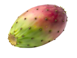Isolated prickly pear fruit showing its unique color gradient and small spines against a plain backdrop transparent background