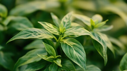 Close up view of lush green plant leaves in nature