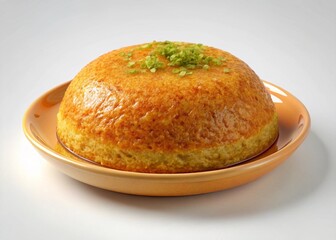 Elegant kunafa dessert with pistachio garnish and a fresh mint sprig, creating an artistic and appetizing presentation