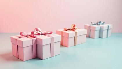 Fototapeta premium Subtle pastel gift boxes, dotted lines, minimalist style, style, illustration, contemporary