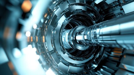 Fototapeta premium A robotic arm in a futuristic defense lab, assembling compact railgun components for next-gen electromagnetic weaponry, Military-tech style