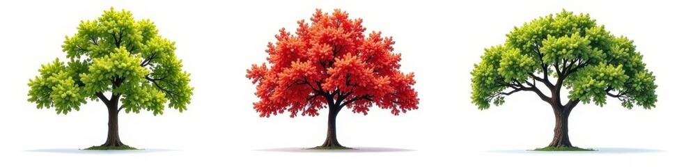 Fototapeta premium Three isolated branches in different positions with varying lengths and colors, tree, botanical, color palette