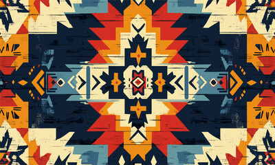 Colorful geometric aztec pattern with tribal elements on texture background, vector