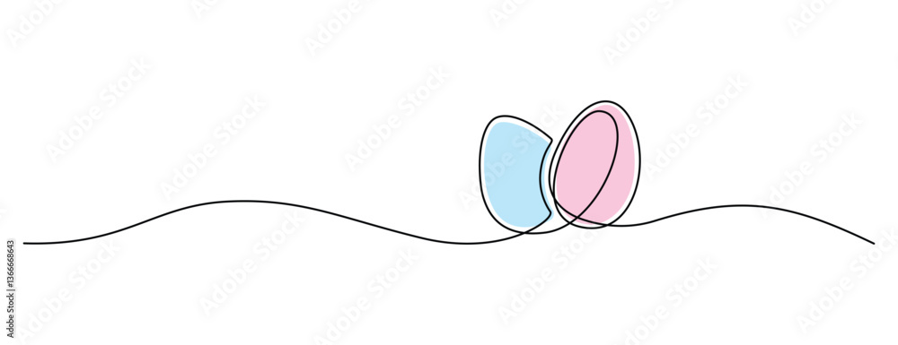 Poster Easter eggs in one continuous line drawing. Greeting card and banner design in simple linear style. Editable stroke. Doodle contour vector illustration