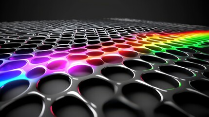 Fototapeta premium Abstract Metallic Grid with Rainbow Spectrum Lighting