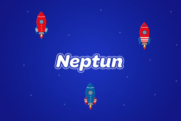 Neptun male boy name illustration in blue with rockets. © lhphotos