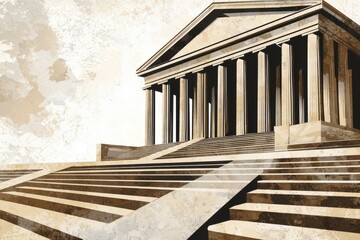 Ancient Greek Temple with Stone Steps and Sepia Tones