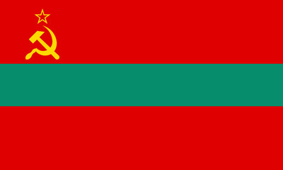 Fototapeta premium Flag featuring a red background and green stripe with a golden emblem representing historical values and ideologies