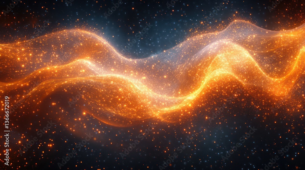 Wall mural abstract space-like nebula with glowing particles and fluid shapes