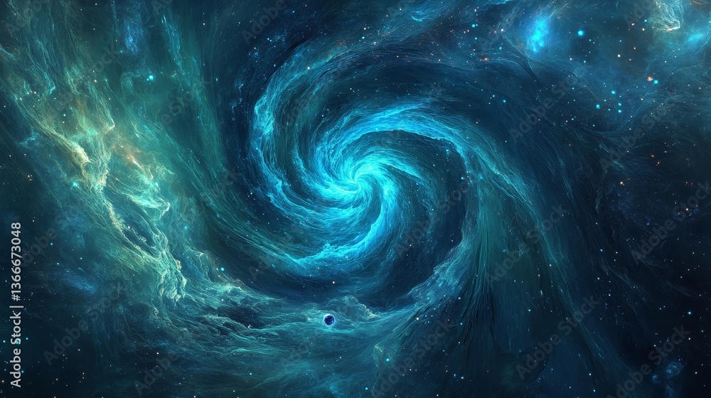 Poster abstract spiral nebula swirls in deep space.