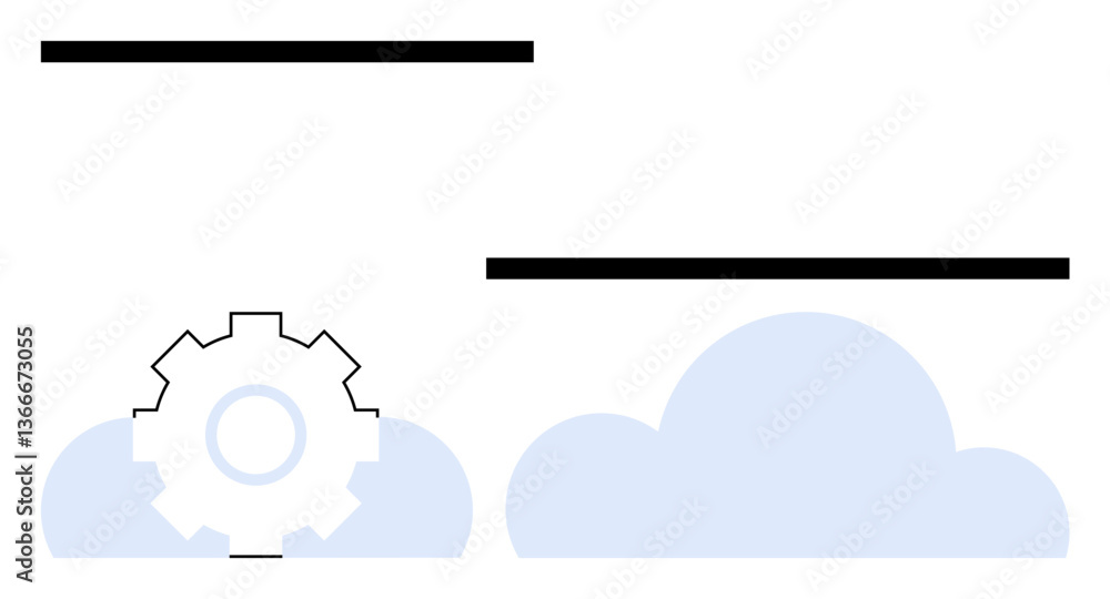 Poster gear partially merged with clouds, symbolizing cloud computing and innovation. ideal for technology,