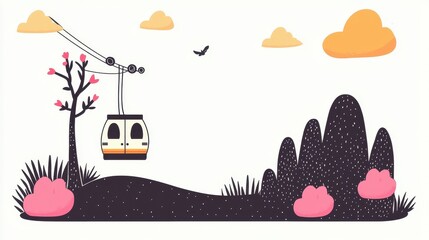 Naklejka premium Cable Car Ascending a Mountain Landscape Under a Pastel Sky
