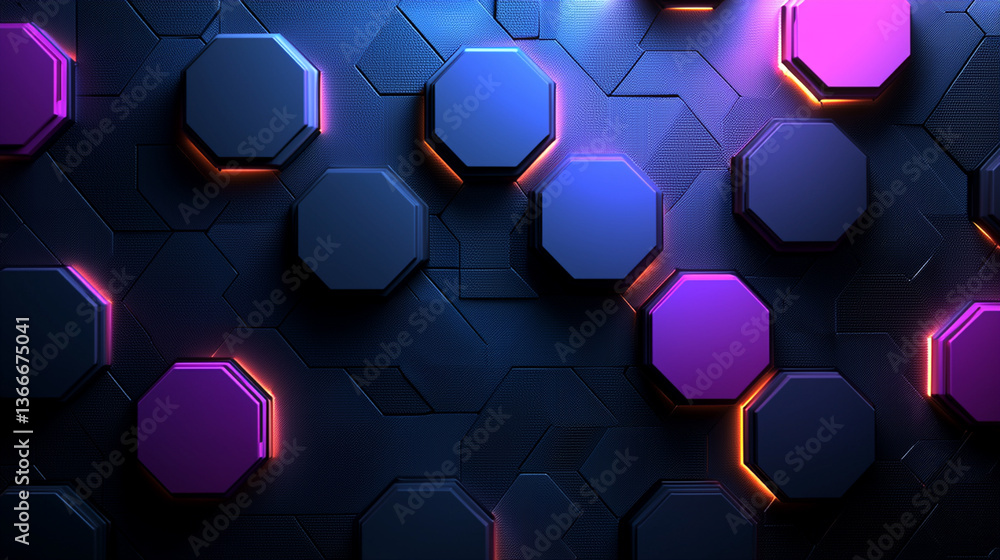 Poster abstract geometric pattern with glowing hexagons
