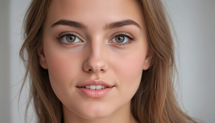 Young Woman with Brown Hair, Close-up Portrait