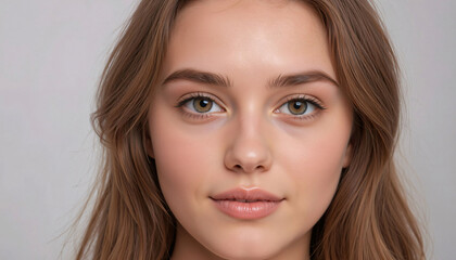 Young Woman with Brown Hair, Close-up Portrait