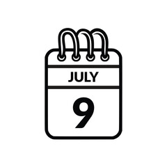 July 9 Calendar icon vector illustration.