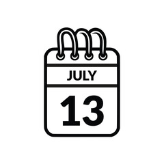 July 13 Calendar icon vector illustration.