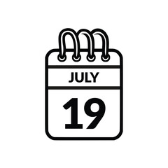 July 19 Calendar icon vector illustration.
