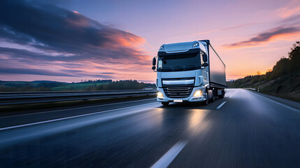 cargo lorry speeding down a highway
