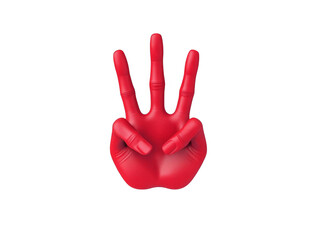 Obraz premium Red Hand Gesturing Number Three Isolated On Transparent Background Photo