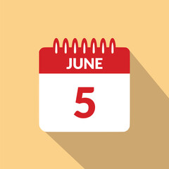 June 5 Calendar icon vector illustration.