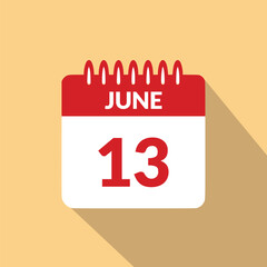 June 13 Calendar icon vector illustration.