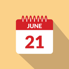 June 21 Calendar icon vector illustration.