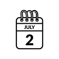 july 2 Calendar icon vector illustration.