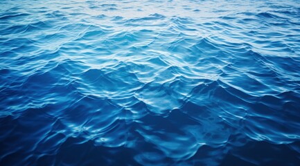 Fototapeta premium Falująca, niebieska powierzchnia wody odbijająca światło słoneczne, idealna do tła, nagłówków stron internetowych i reklam turystycznych