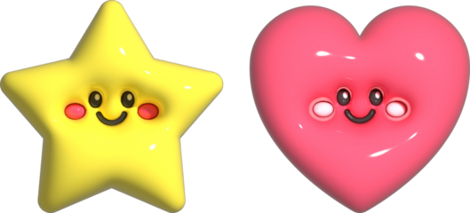 Cute stars and hearts with 3D balloon effect