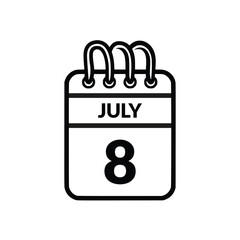 July 8 Calendar icon vector illustration.