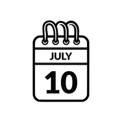 July 10 Calendar icon vector illustration.