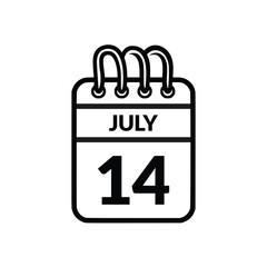 July 14 Calendar icon vector illustration.