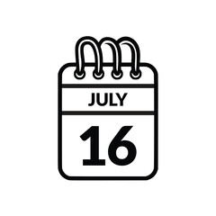 July 16 Calendar icon vector illustration.