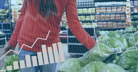In grocery store, person analyzing data overlay while shopping for lettuce - Powered by Adobe