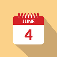 June 4 Calendar icon vector illustration.