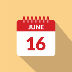 June 16 Calendar icon vector illustration.