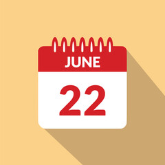 June 22 Calendar icon vector illustration.