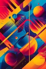 Dynamic Geometric Shapes with Vivid Colors and Bold Text in Modern Promotional Banner