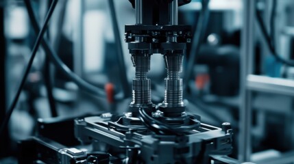 A robotic arm in a modern automotive facility, assembling advanced vehicle suspension systems for self-driving cars with high precision, Auto-tech style