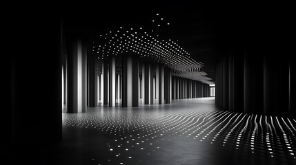 Fototapeta premium An architectural interior featuring cylindrical columns and illuminated light fixtures