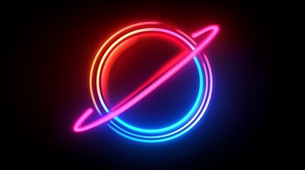Obraz premium A Colorful Neon Planet Design Illuminated on a Black Background