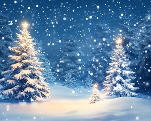 Fir trees in the snow Christmas and New Year background Generative AI