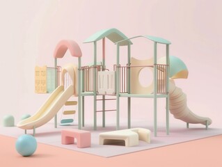 Minimal playground art reduced to pastel shapes vector lines geometric blocks clean play design noise texture.